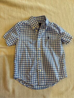 Ralph Lauren Blue Gingham Short-Sleeve Button-Down Shirt